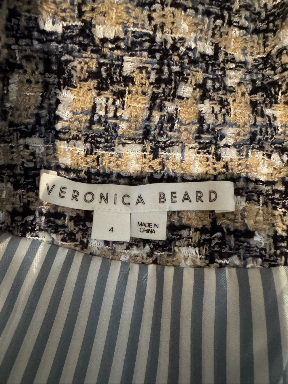 Veronica Beard Theron Navy and Cream Tweed Fringe-Trim Blazer - Picture 2 of 2